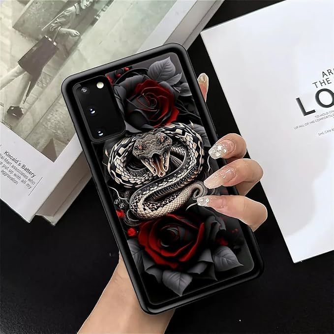 for Samsung Galaxy S20 Case, Entwined Rose Snake Pattern Graphic Design Girl Boy Soft Silicone Hard Acrylic Shock Protection for Samsung Galaxy S20