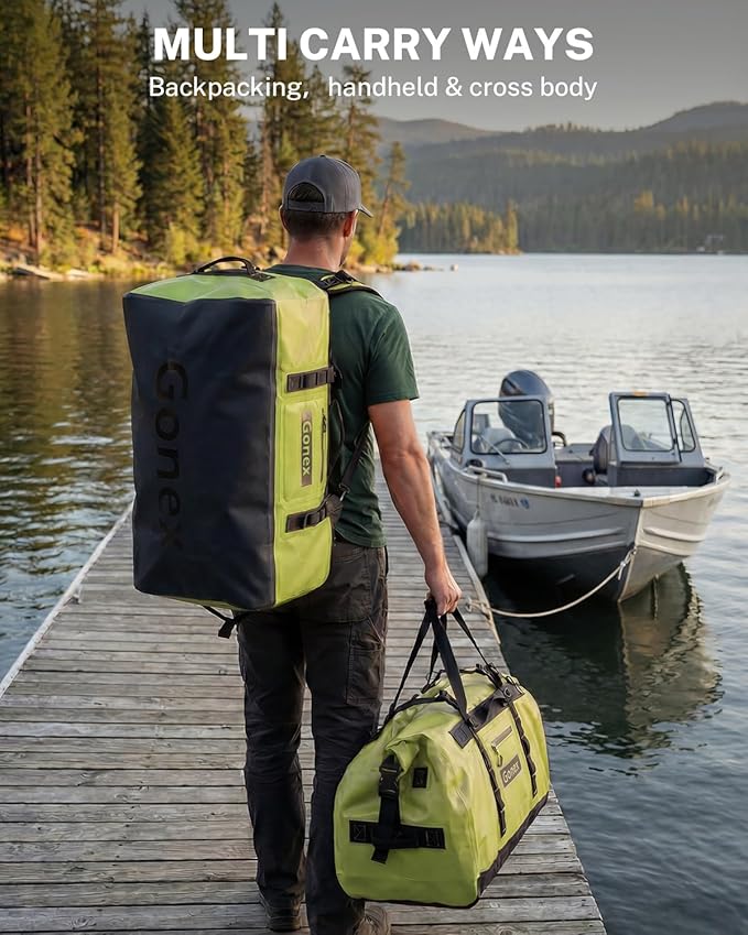 Gonex Waterproof Duffel Bag, 120L Heavy Duty Dry Duffle Bag with Reinforced Thickened Bottom, 3-in-1 Convertible Large Travel Backpack for Kayaking, Motorcycle, Camping & Boating, Army Green