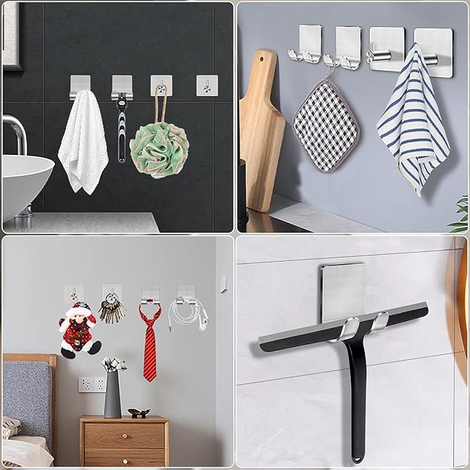 CGBE 4 Packs Shower Hooks for Inside Shower, Self Adhesive Shaver Holder Hanger Hook for Bathroom Damage Free Wall Hooks for Razor Loofah Sponge