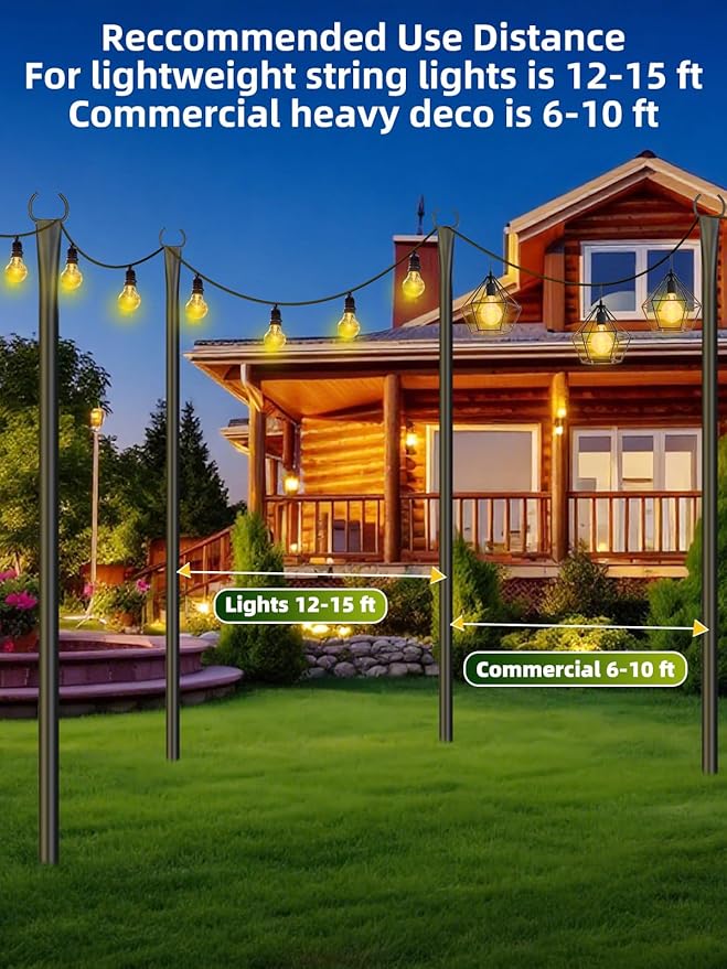 String Light Poles for Outside 4 Pack, 10ft Metal Outdoor String Light Poles for Deck - Ideal for Patio, Garden, Yard, Front Porch Decorations, Black