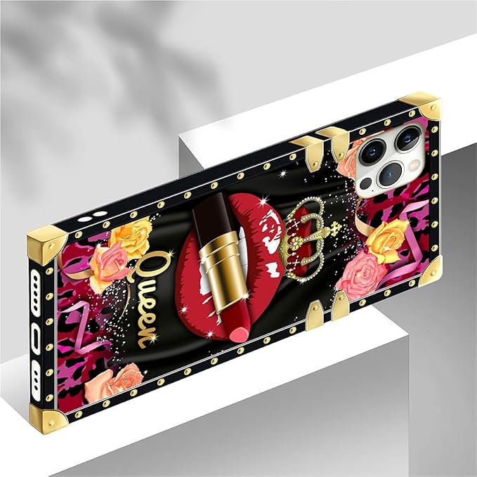 Compatible with iPhone 12 12 Pro Case, Queen Lip Crown Leopard Print Luxury Golden Decoration for Girl Women Soft TPU Shockproof Protective Hard PC Back for iPhone 12 12 Pro