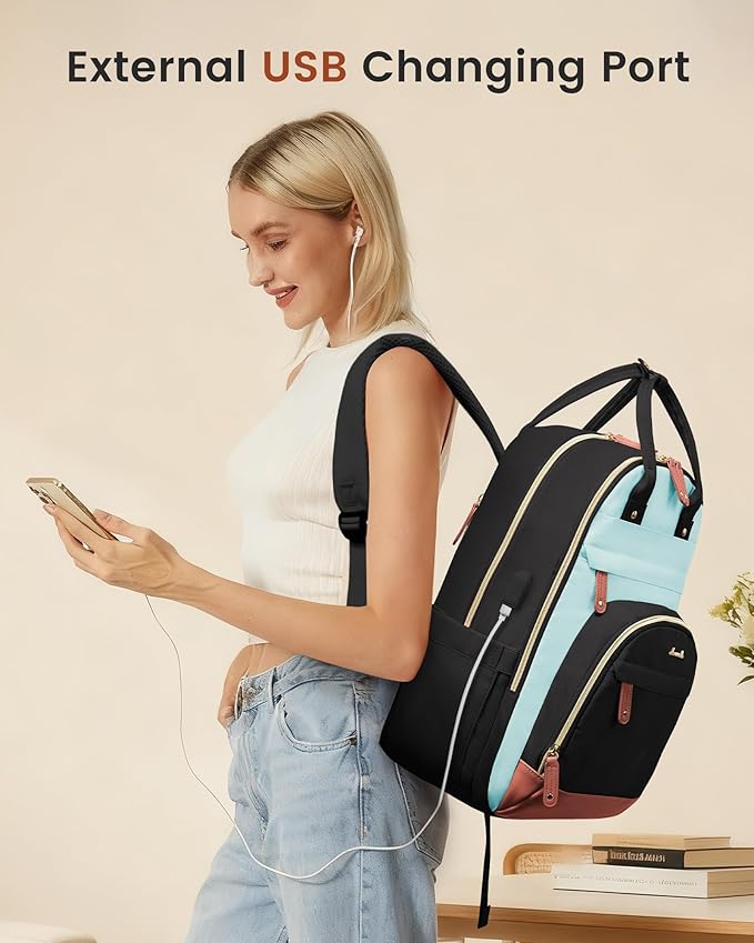 LOVEVOOK Backpack for Women,Laptop Backpack Women,Fits 15.6 Inch Laptop Bag,Fashion Travel Work Anti-theft Bag,Waterproof Business Computer College Teacher Backpack Purse Daypack, Black-Light Blue