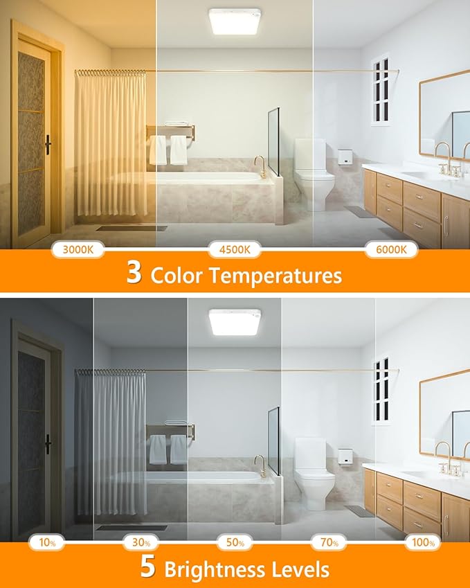 Rechargeable 8W Motion Sensor Ceiling Light Indoor, Wireless Magnetic Stick on Closet Light, Remote Control for Color & Brightness, Battery Operated Light for Shower, Bathroom, Pantry, Hallway, 1-Pack