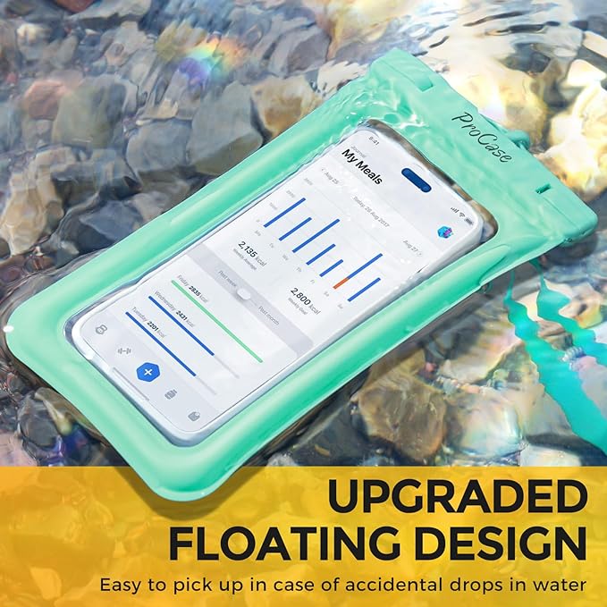 ProCase 2 Pack Floating Waterproof Phone Pouch IPX8, Universal Dry Bag Fits iPhone 17/16/15/14/13 Series, Galaxy S24/S23/S22, Pixel 8/7 (Up to 7”),Touchscreen,Underwater & Snow Protection-Bluegreen