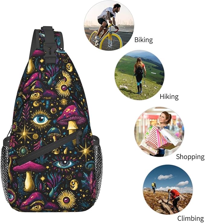 Psychadelic Trippy Art Sling Bag Crossbody Travel Hiking Chest Backpack Shoulder Daypack For Women Men