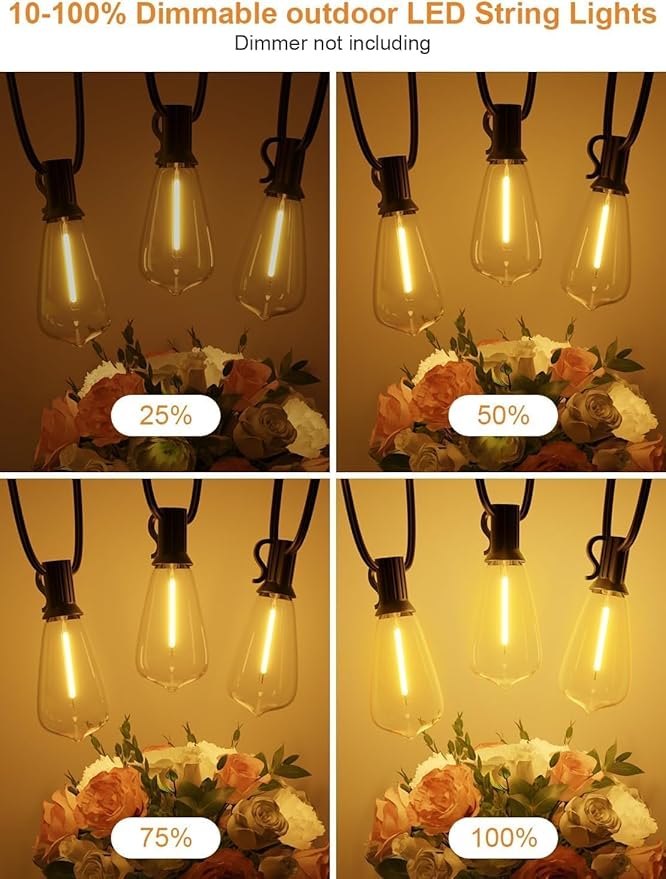 25FT Outdoor String Lights, Waterproof Patio Lights with Shatterproof ST38 Vintage Edison Bulbs, Connectable Outside Hanging Lights for Backyard, Porch, Deck, Balcony, Garden, 2500K Dimmable