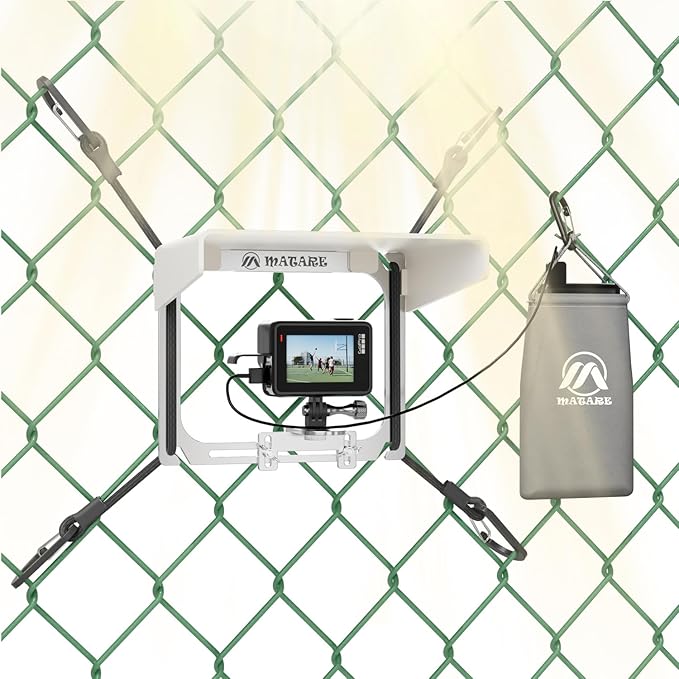 Cell Phone Fence Mount with Shade, Mounting Kit Works with iPhone, Mevo Start, Phones, GoPro and Other Action Cameras, for Recording Baseball,Softball and Tennis Games(Mini Plus)