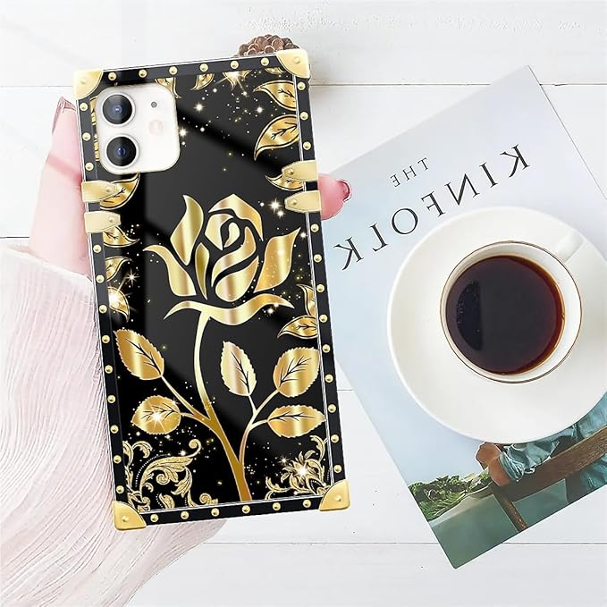 Compatible with iPhone 11 Case, Shine Gold Rose Luxury Golden Decoration for Girl Women Soft TPU Shockproof Protective Hard PC Back for iPhone 11