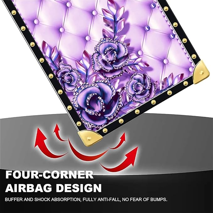 Compatible with iPhone 16 Case, Purple Butterfly Flowers Leaf Luxury Golden Decoration for Girl Women Soft TPU Shockproof Protective Hard PC Back