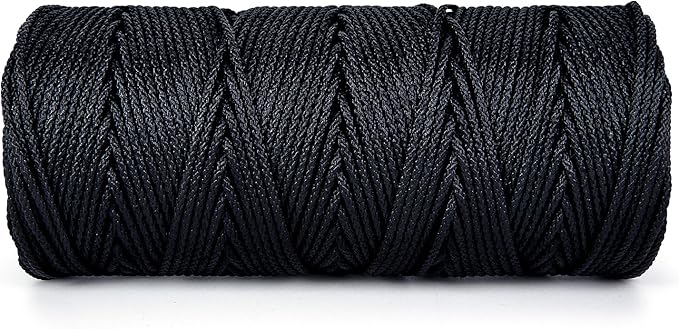 HONGDA Braided Tarred Bank Line Braided Nylon Twine, 318 Feet #24 Bank Line, Black Tarred String 1.85mm for Trotline, Construction, Gear Tying, Jungle Survival