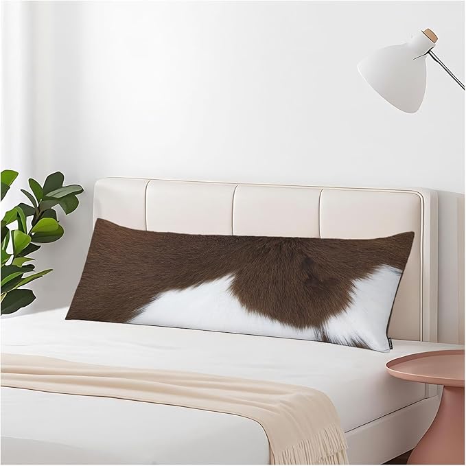 Decorative Home Body Pillow Covers Brown Cowhide, Body Pillow Cushion Cases Cow Skin Hairy Cattle Skin Lumbar Pillow Cover Body Pillowcase for Bedroom Couch Sofa 20x54 Inch