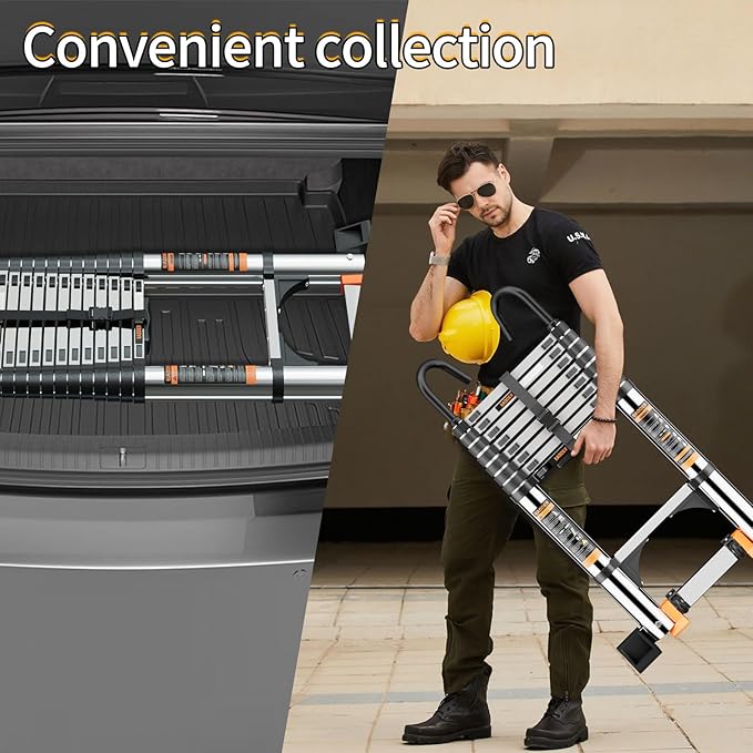 Telescoping Ladder,with Stable Hook and stabilizer barand,Extension Ladder, Heavy Duty 330lbs Max Capacity, Multi-Purpose Collapsible Ladder for RV or Outdoor Work (19.5FT/5.9M)