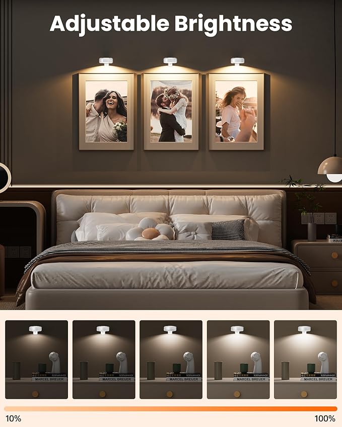 Picture Lights for Wall,Wireless 2000mAh Rechargeable Magnetic LED Puck Lights with Remote,3 Color Temps and 12 RGB,Dimming & Timer,Art Frame Light for Painting Display,Photos,Wall Decor(3 Pack)