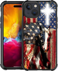 for iPhone 15 Plus Case, Red American Flag Horse Cross Pattern Made of Soft Silicone Hard Acrylic Shock Protection for iPhone 15 Plus