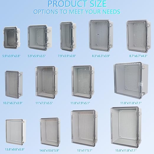 IP67 Waterproof Junction Box, ABS Plastic Electrical Enclosure with Stainless Steel Latch, Hinged Cover Electric Box with Mounting Plate, Wall Brackets & Cable Glands 210x160x100mm