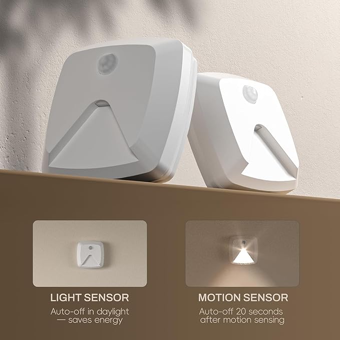 innofox 10-Pack Stick-on Motion Sensor Lights, Warm White LED Night Light, Stick-Anywhere Stair Lights, Closet Light, Battery Operated Wall Light for Kitchen, Hallway, Bedroom, Bathroom, Stairs