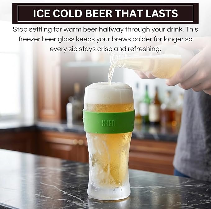 Frozen Pint Beer Glasses - Freezable Mugs Freeze Chiller, Birthday Gifts Him, Men, Dad, Guys, Cooling Cups 12oz Unbreakable Tritan Acrylic, Double Walled Insulated Glass Gift, Iced Coffee Tumbler