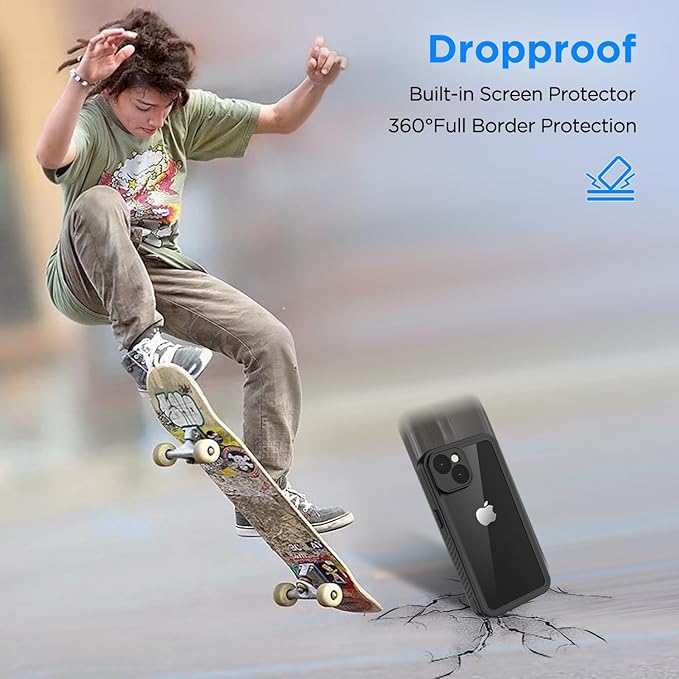 Lanenas for iPhone 14 Case, for iPhone 14 Waterproof Case with Built-in Screen Protector, Full Body Dustproof Shockproof Heavy Duty Tough Rugged Phone Protective Cover 6.1inch Black