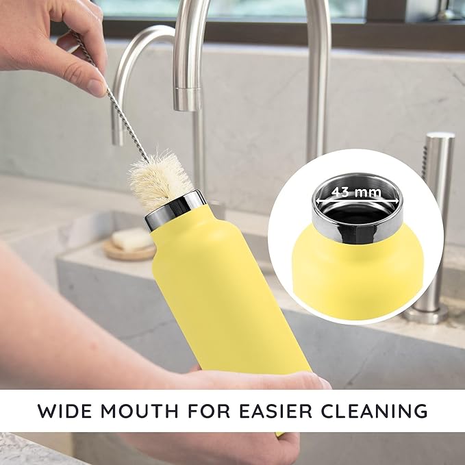 Bambaw 16 oz Insulated Water Bottle, Double Wall Stainless Steel Water Bottle with Handle, Made of High-Grade Stainless Steel, Slim, Lightweight & Easy to Carry (Yellow Beam)