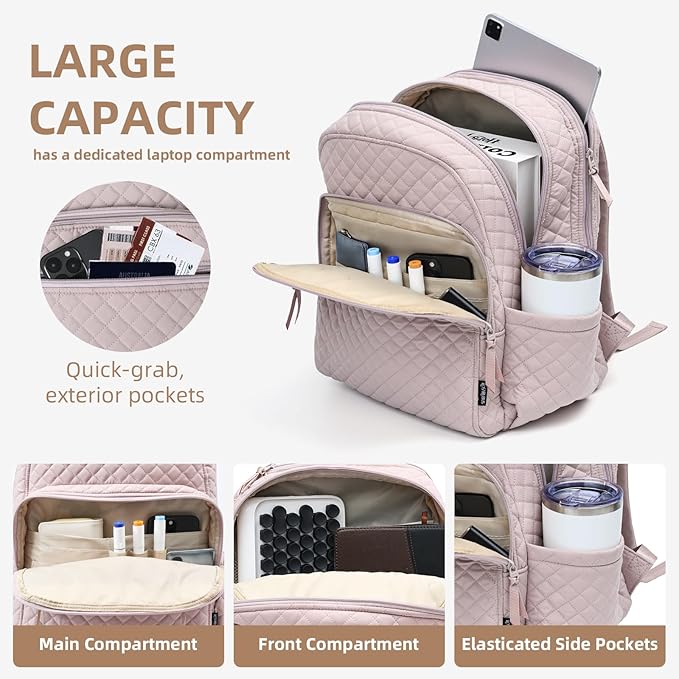 Backpack for Women,College Backpack,Quilted Casual Daypack,Waterproof Bookbag for 15.6Inch Laptop