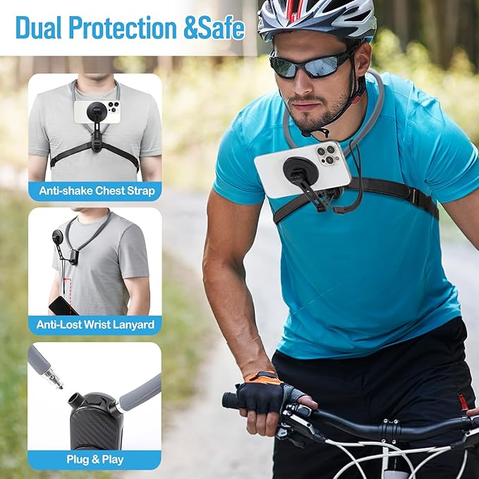 Magnetic Neck Phone Mount, Adjustable Chest Strap Neck Phone Holder for Recording, Hands Free POV/Vlog Phone Video Filming, Neck Cell Phone Chest Mount, Content Creator Essentials for iPhone Andriod