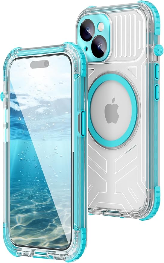 WIFORT for iPhone 15 Waterproof Case, [IP68 Underwater Dustproof][Built-in Screen][15FT Military Shockproof], 360 Full Body Sealed Protection Cover Magnetic Frosted Phone Case, 6.1" Teal