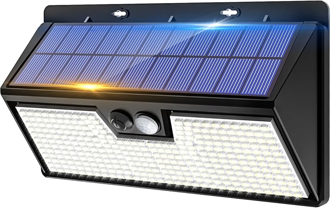vighep Solar Motion Lights Outdoor, 318 LED Waterproof Fence Light Solar Powered with 3 Lighting Mode, Cold White LED Step Light for Outside Wall Yard Deck Stairs Garden - 1 Pack