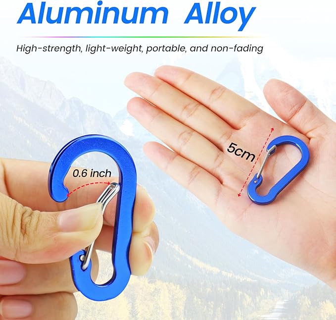 Mini Carabiner Clip Aluminum Lightweight D-Shape Spring for Keychain Climbing Fishing Hiking Outdoor