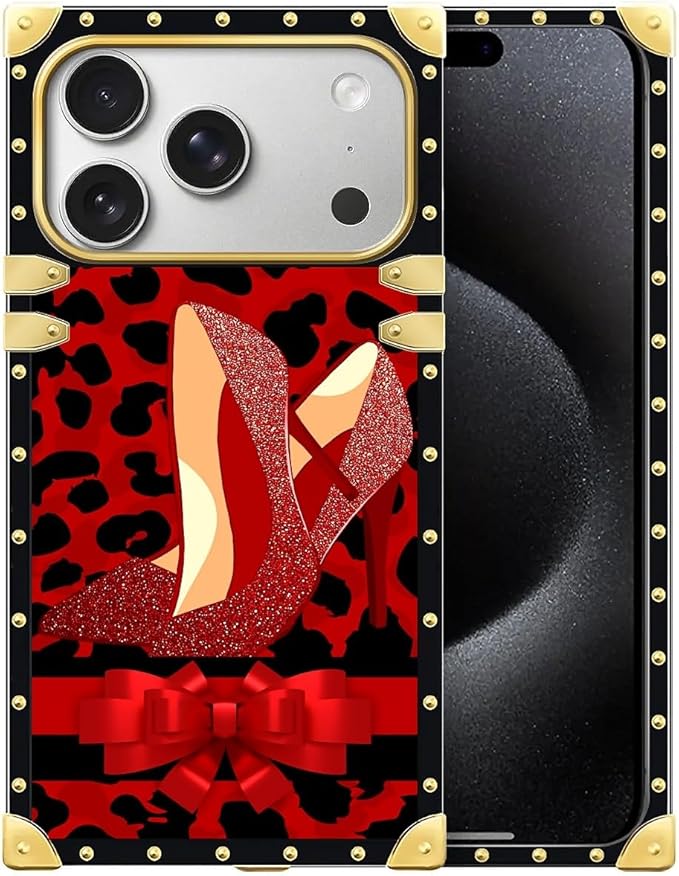 for iPhone 17 Pro Max Case Luxury Golden Decoration for Girl Women Soft TPU Shockproof Protective Hard PC Back for iPhone 17 Pro Max Crazy Pattern Elegant High Heels