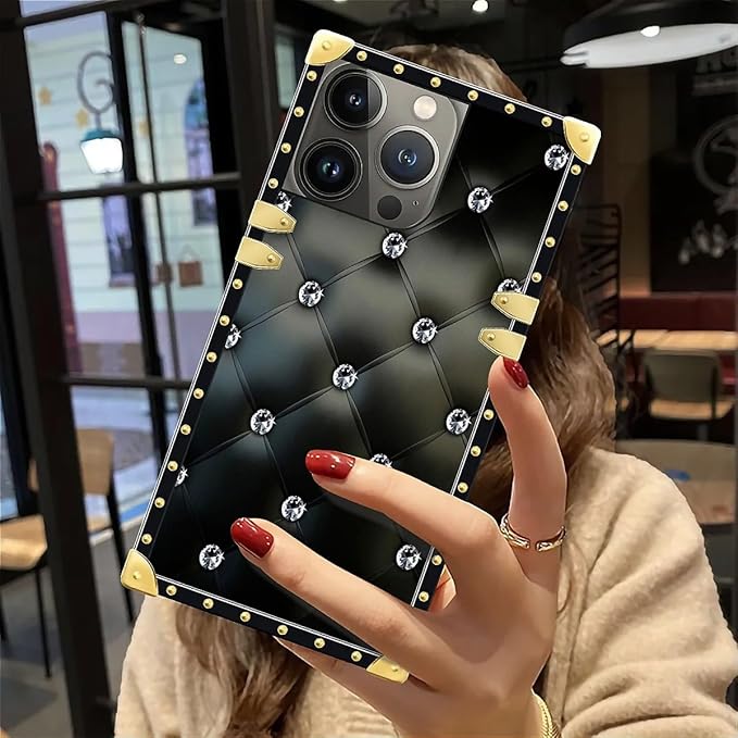 Compatible with iPhone 12 Pro Max Case, Shiny Black Sofa Crystal Luxury Golden Decoration for Girl Women Soft TPU Shockproof Protective Hard PC Back for iPhone 12 Pro Max