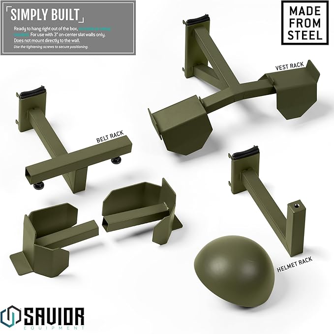 Savior Equipment Wall Rack System H.A.B Attachment Tactical Gear Wall Mount Organizer, Military Helmet Vest Belt Display Rack Plate Carrier Hanger, Heavy-Duty Steel Construction Hold Up to 80 lbs