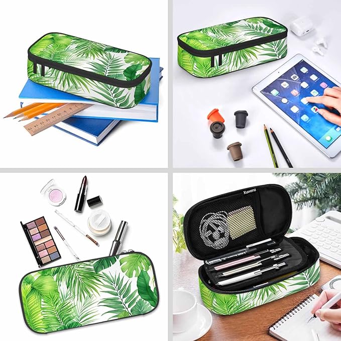 Palm Leaves Pencil Case Green Tropical Plant Pencil Bag Pen Markers Pouch Holder Organizer for Boy Girl School Students