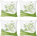 Ambesonne Vines Throw Pillow Cushion Case Pack of 4, Butterflies Leaves Flowers Colorful Nature Tones Print, Modern Accent Double-Sided Digital Printing, 24", Lime Green