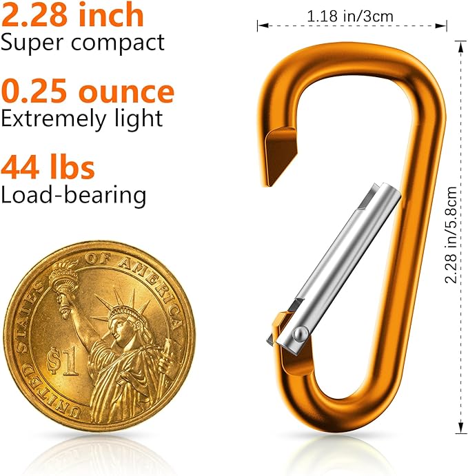 sprookber 2.28" Small Carabiner Clip Keychain, D Ring Caribeaner Clip, Key Clip Caribeener Multipurpose, Set of 20 Pack