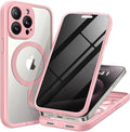 TIESZEN for iPhone 15 Pro Max Case, Compatible with MagSafe, Built-in Privacy Screen Protector and Camera Protection, Anti Spy Full Body Dustproof Shockproof Hard Phone Case 6.7",Pink