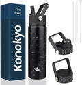 Konokyo 22oz Stainless Steel Bottles with 3 Lids Sport Insulated Water Bottle,Marble Midnight