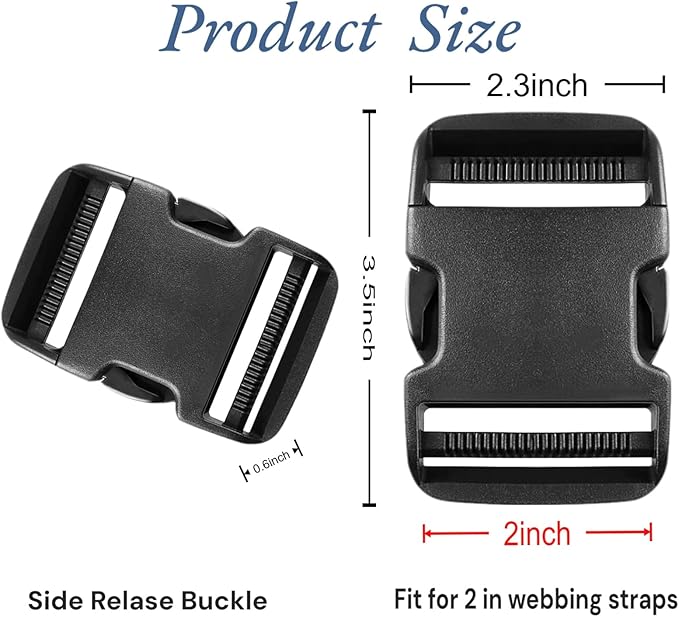 4 Pack 2 Inch Buckle Quick Side Release, Heavy Duty Plastic Side Release Buckles for Backpacks, Pet Collars, Paracord Crafts, Luggage & Outdoor Gear