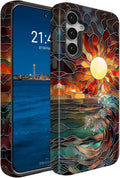 Compatible for Samsung Galaxy A17 5G Case, Dual Layer Heavy Duty 2 in 1 Shockproof Protective Phone Case,Stained Glass Sun Rays Ocean Waves
