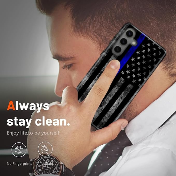 Compatible for Samsung Galaxy A37 5G Case, Dual Layer Heavy Duty 2 in 1 Shockproof Protective Phone Case,Blue Line American Police Flag