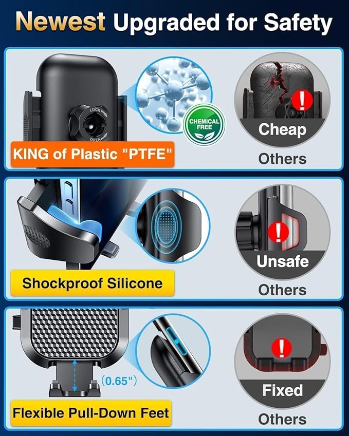 VANMASS Car Phone Holder [Upgraded Strongest Suction & Clip] Cell Phone Mount for Dashboard Windshield Vent Wall,Truck Cradle Stand for iPhone 17 Pro Max 16 15 14 13 12 11 SE Samsung S26 Android,Black