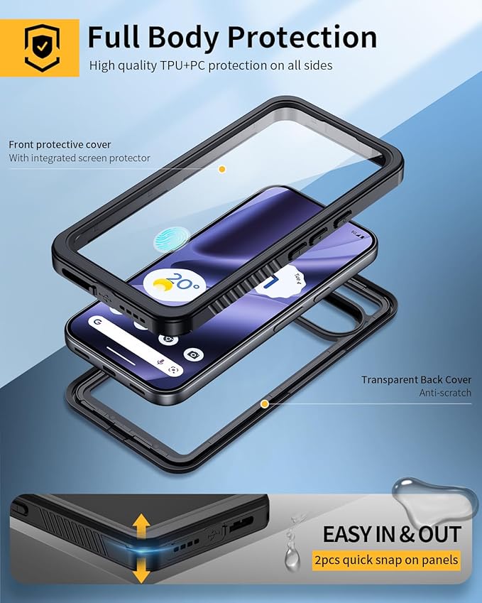Lanhiem Pixel 10 Pro XL Case, IP68 Waterproof Dustproof Case with Built-in Screen Protector, Rugged Full Body Shockproof Protective Clear Cover for Google Pixel 10 Pro XL 6.8 Inch, Black