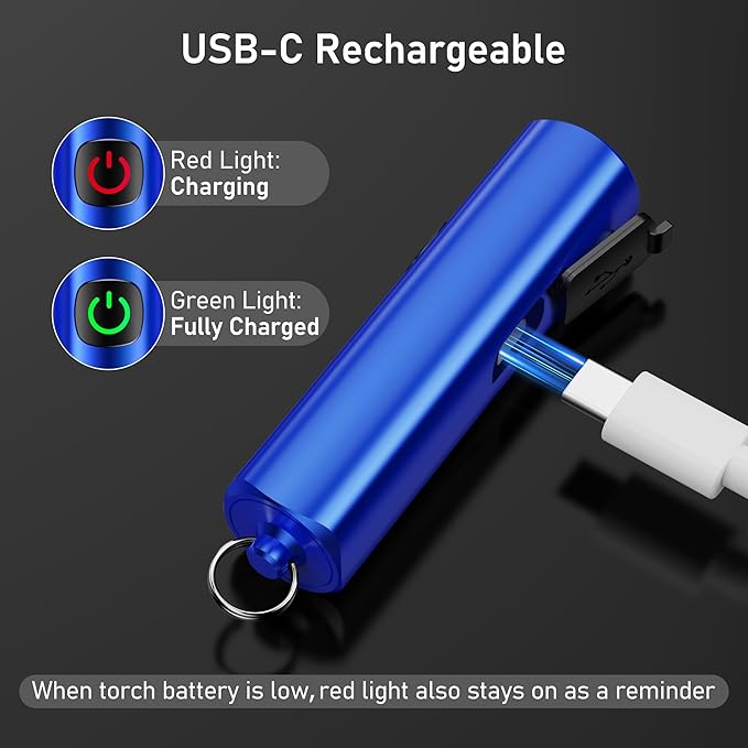 Blukar Rechargeable EDC Flashlight, Mini Keychain Flash Light with 3 Lighting Modes, Memory Function, Waterproof, Compact and Portable Pocket Light for Everyday Carry, Emergency,Camping-Blue