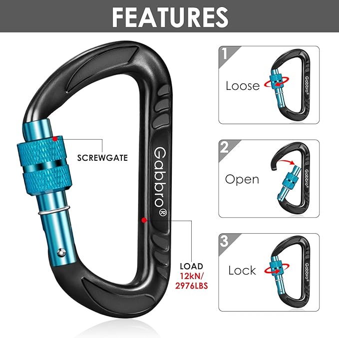 Gabbro Carabiner Clips Heavy Duty 12kN (2697 lbs), Wiregate Aluminum Lightweight Caribeener for Hammock, Hiking, Camping, Water Bottle, Dog Leash Harness, Keychains