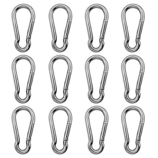 304 Stainless Steel Carabiners -1.57 inch Heavy Duty, Durable & Rust-Free Clips for Gym, Swing, Dog Leashes, Hammocks, Keychains, and More(304,M4,Pack of 12)