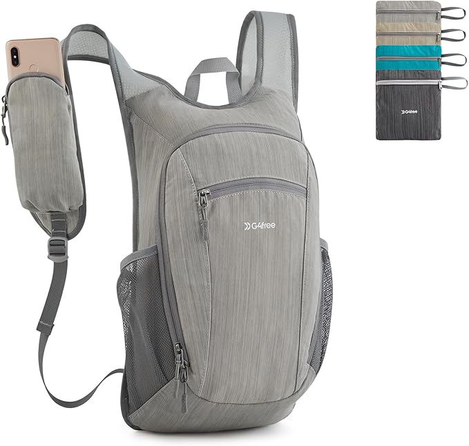 G4Free 15L Hiking Daypack Lightweight Travel Backpack Packable Outdoor Casual Foldable Shoulder Bag (Grey)