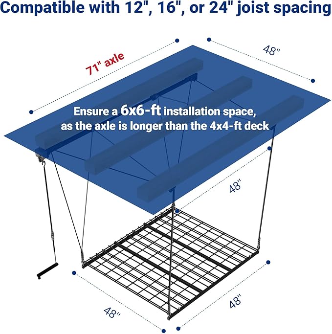 FLEXIMOUNTS GL1 Overhead Garage Lifting Storage Rack, 4x4 Ft Heavy-Duty Metal Storage Racks, Adjustable Garage Ceiling Organization System, 350lbs Weight, Polished Black