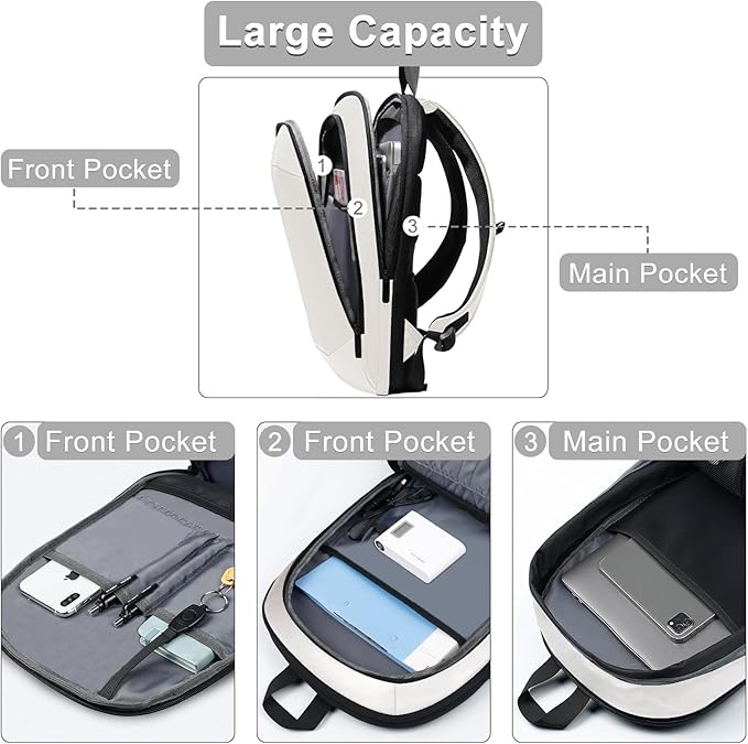 hk Business Backpack for Men 17 Inch,Slim & Expandable Waterproof Travel Laptop Backpack with USB Charger Port (White)