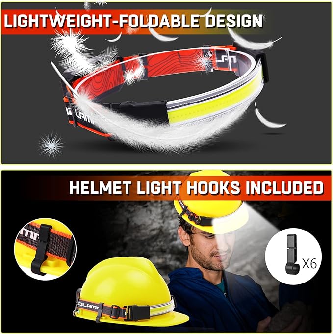 Rechargeable Headlamp,Super Bright 1500 Lumens 6 Modes Head Lamp Led Rechargeable with Tail Red Light,Wide Beam Led Headlamp Waterproof for Adults Outdoor Camping Hiking Hunting Accessories