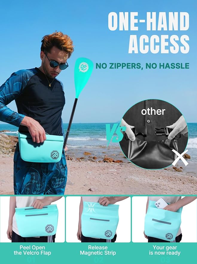 niphean IPX7 Waterproof Fanny Pack with Magnetic One-Hand Closure, Durable Waterproof Dry Bag, for Kayaking, Paddle Boarding, Beach Cruise Essentials, 2.5L Phone Pouch Dry Bags for Men Women, Mint