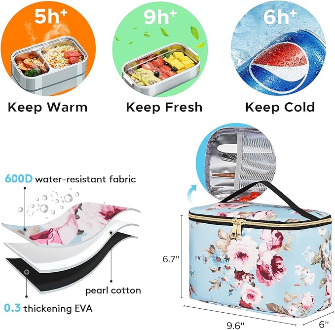 Kaome Lunch Backpack 15.6 Inch Laptop Backpack for Women with USB Port Nurse Gift Teacher Work Backpack Cooler Insulated Lunch Bag Waterproof Daypacks for Work Picnic Travel Anti-theft